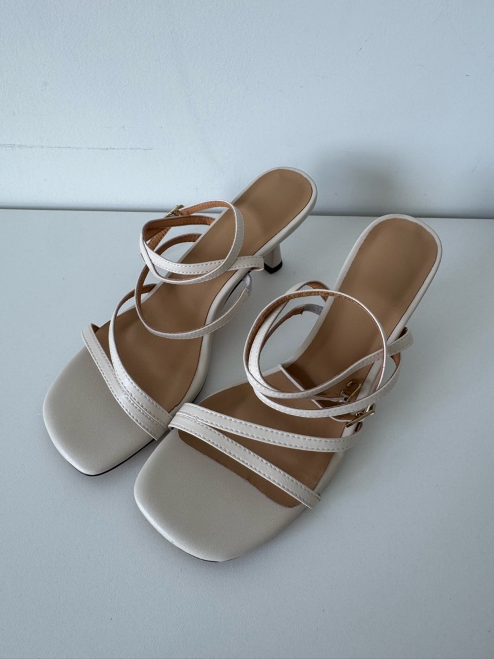 Strappy Ivory Mid-Heel Sandals for Women